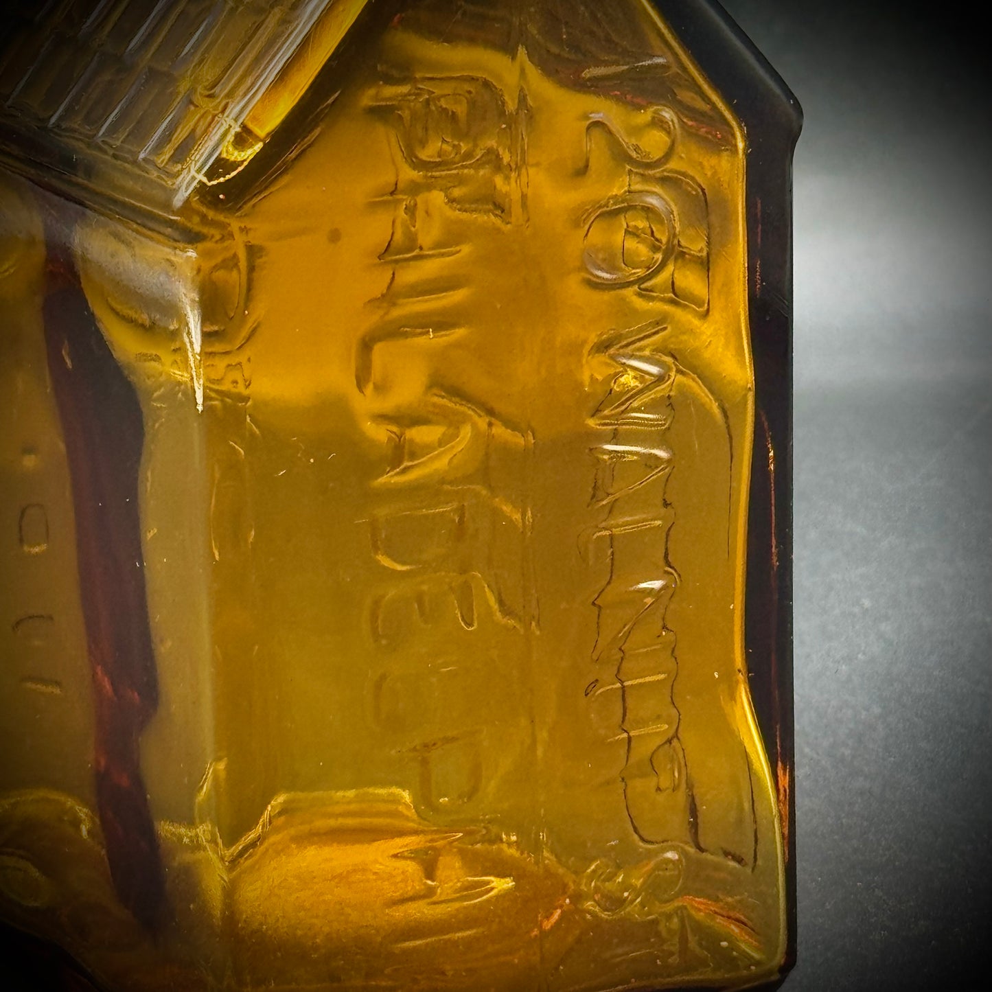 Vintage Wheaton Amber Old Cabin Bottle