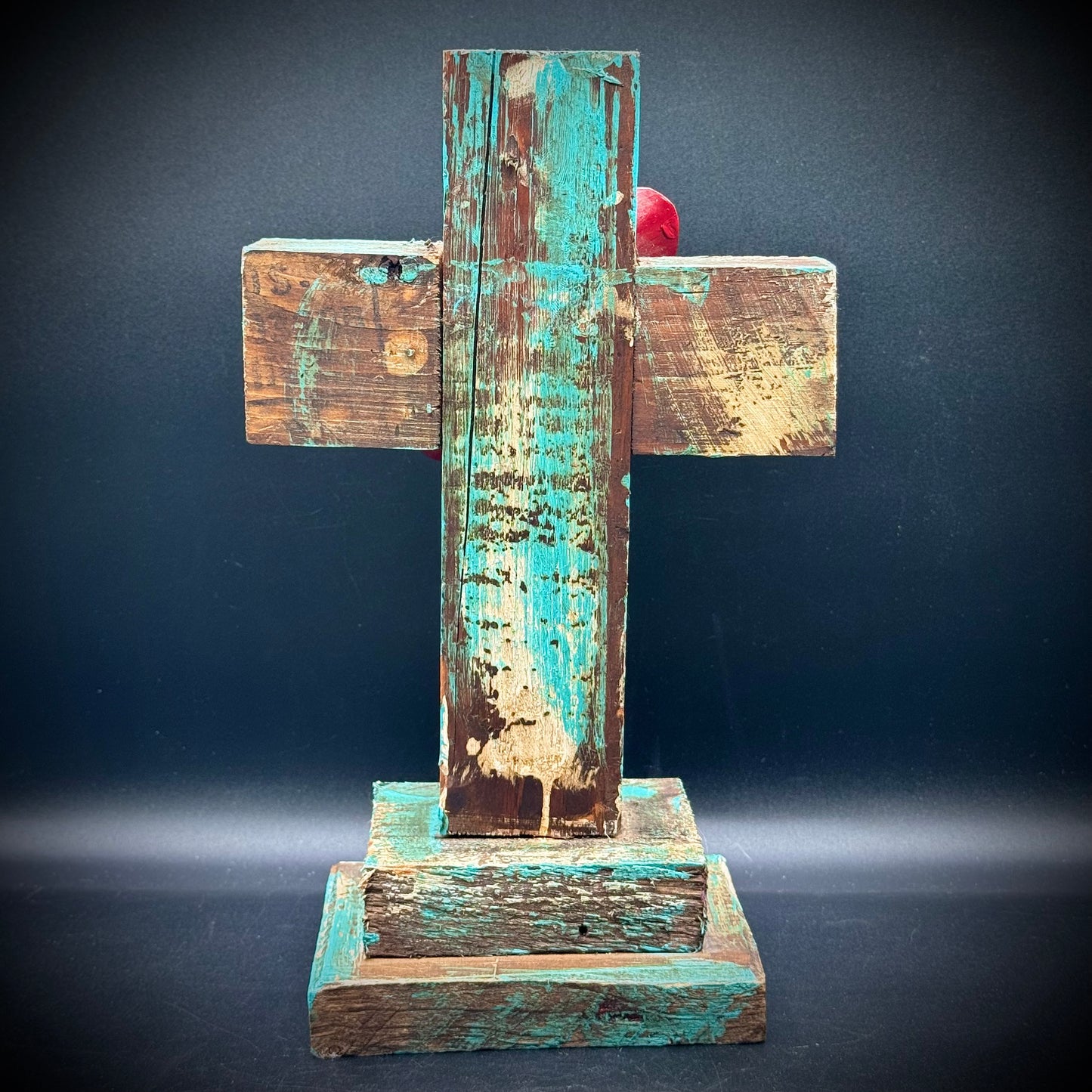 Rustic Painted Wood & Metal Folk Art Style Cross