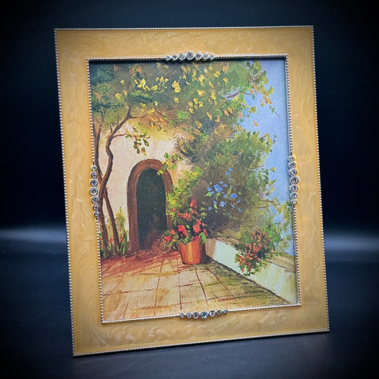 Large Enamel & Crystal Frame with Beautiful Vintage 1970s Print