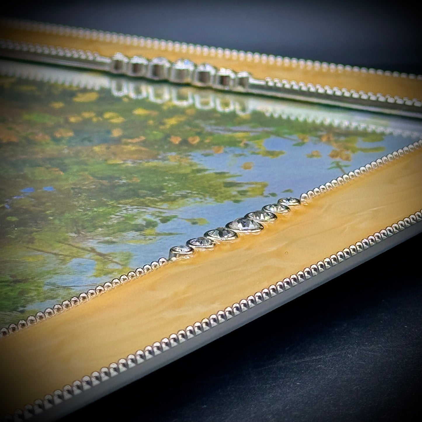 Large Enamel & Crystal Frame with Beautiful Vintage 1970s Print