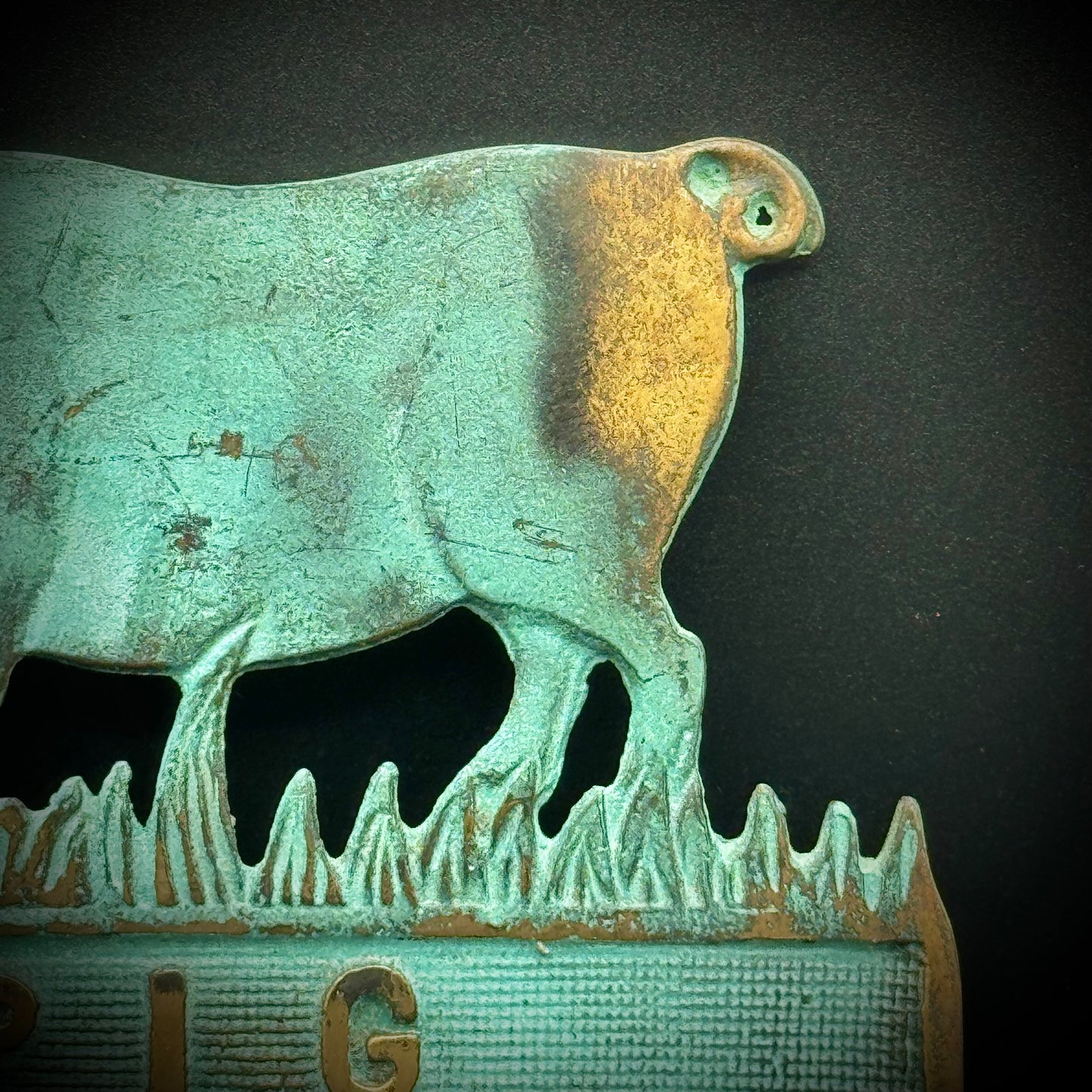 Vintage Heavy Brass & Copper Pig Crossing Stake Sign