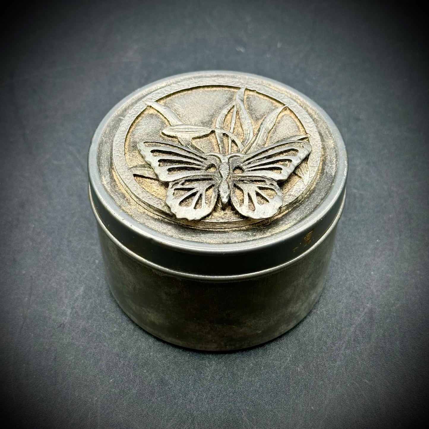 Vintage Metzke Designs Pewter Butterfly Lidded Trinket Box