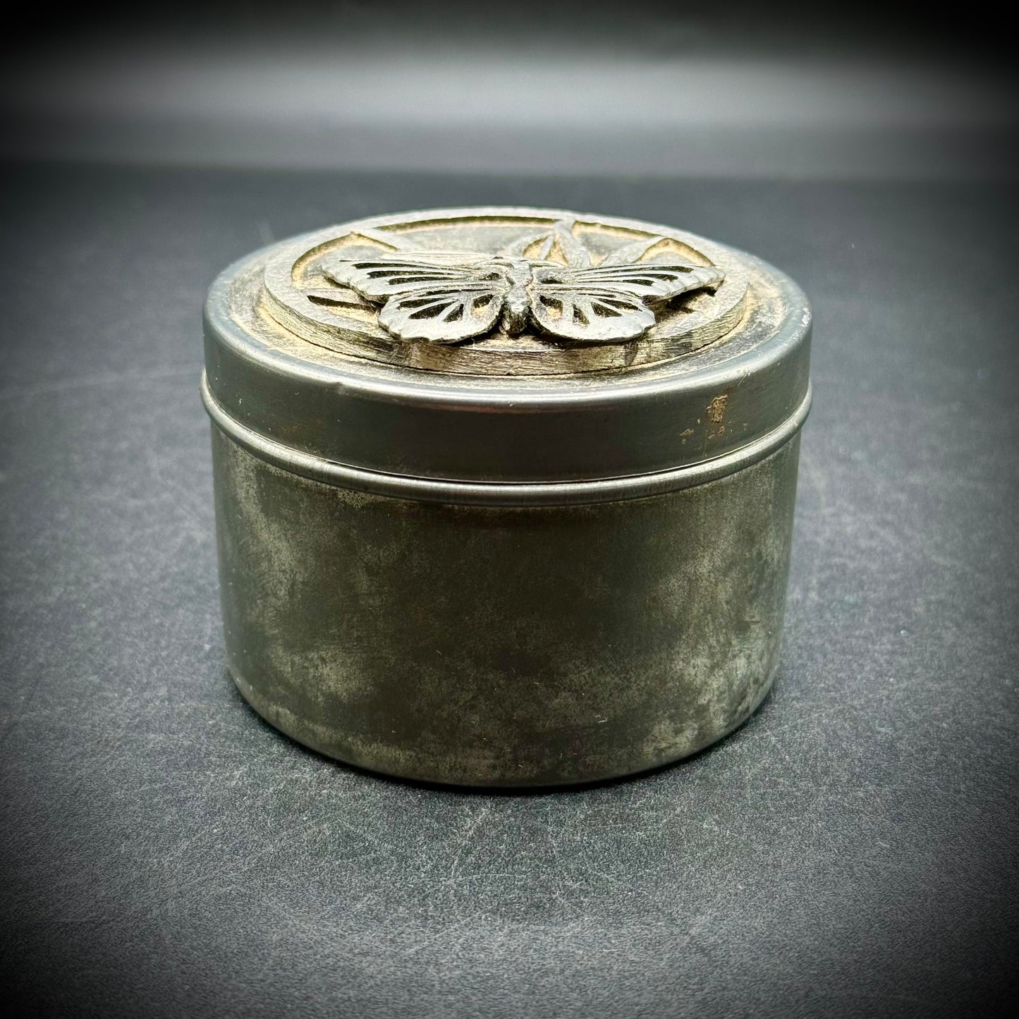 Vintage Metzke Designs Pewter Butterfly Lidded Trinket Box