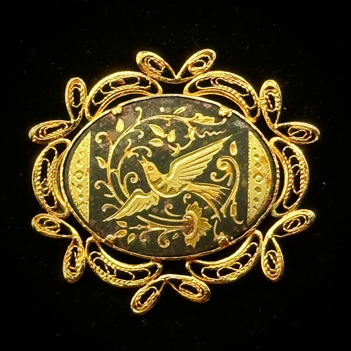 Vintage Damascene Brooch