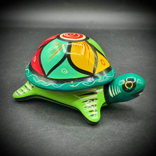 Colorful Mexican Pottery Lidded Turtle Trinket Box