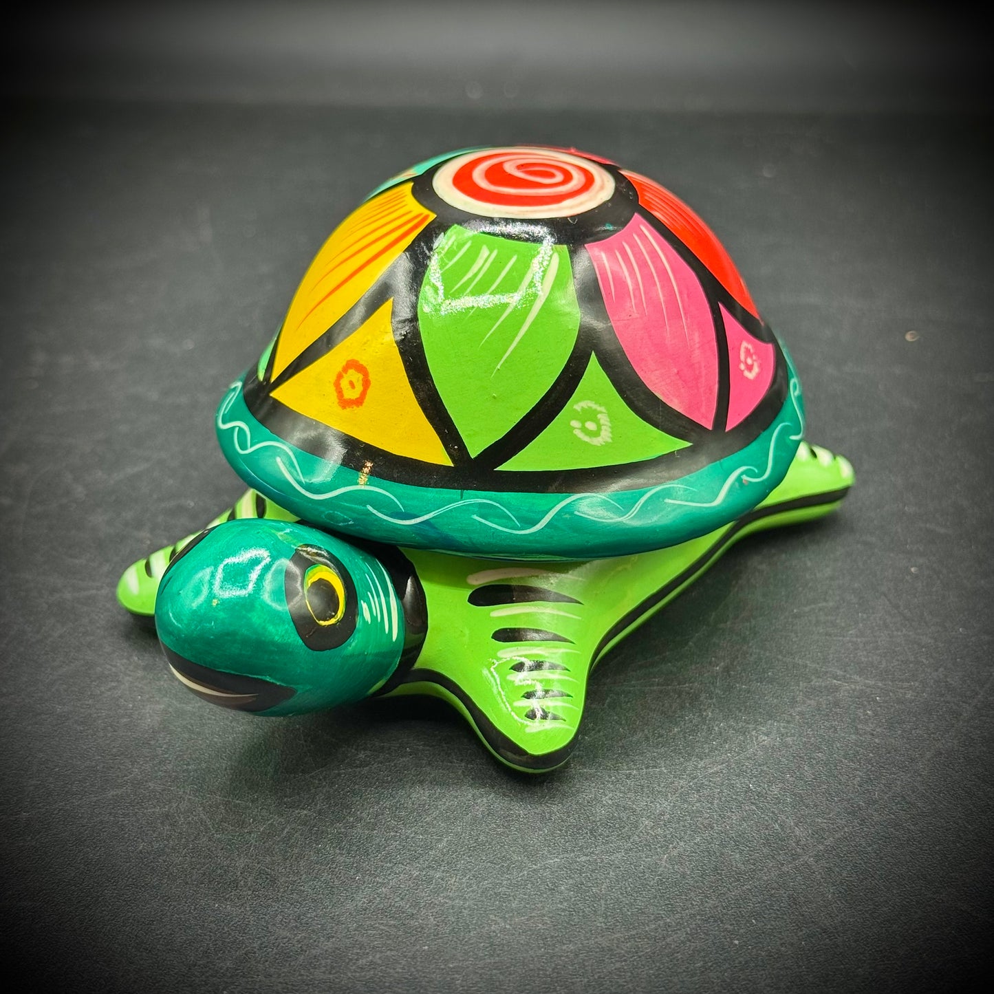 Colorful Mexican Pottery Lidded Turtle Trinket Box