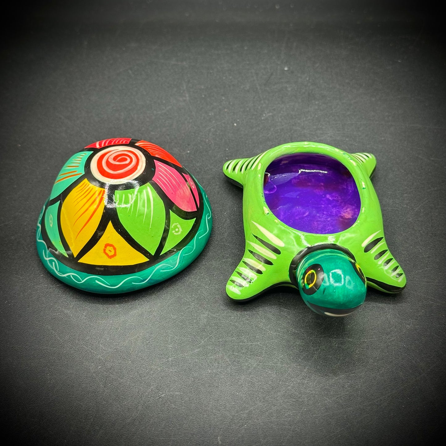 Colorful Mexican Pottery Lidded Turtle Trinket Box