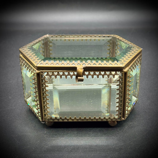 Vintage Glass & Metal Lidded Jewelry Box