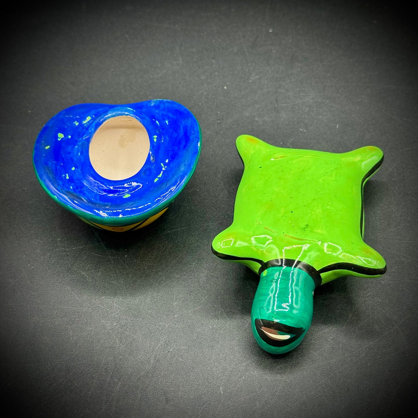 Colorful Mexican Pottery Lidded Turtle Trinket Box