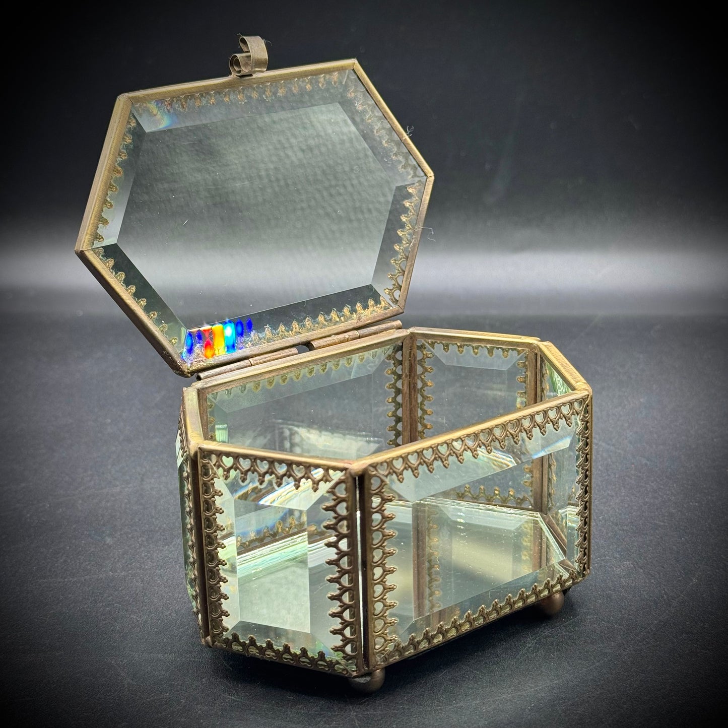 Vintage Glass & Metal Lidded Jewelry Box