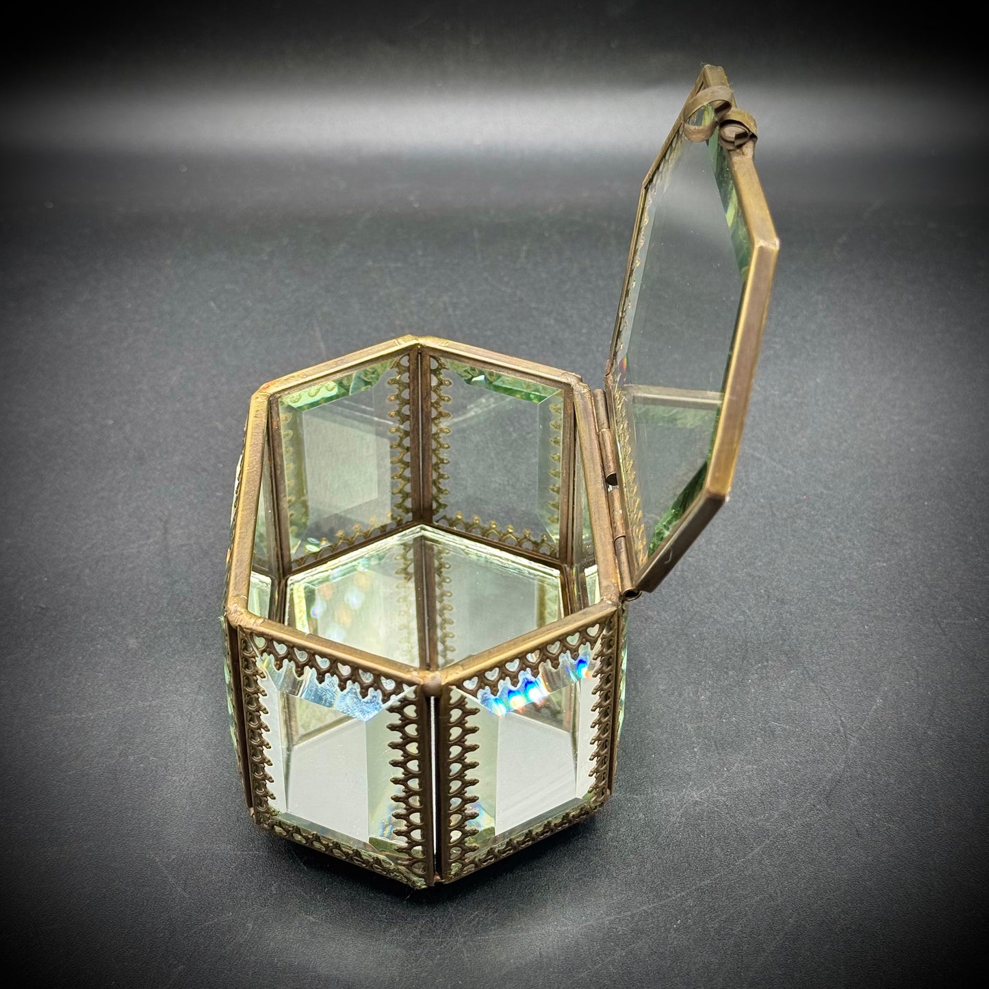 Vintage Glass & Metal Lidded Jewelry Box