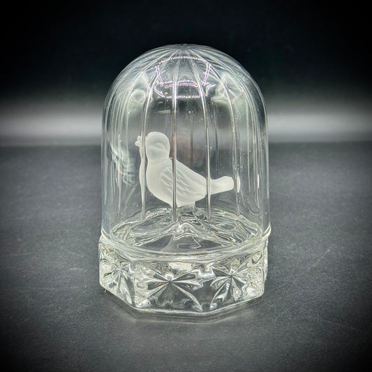 Vintage Hofbauer Byrdes Series Crystal Glass Bird in Domed Cage