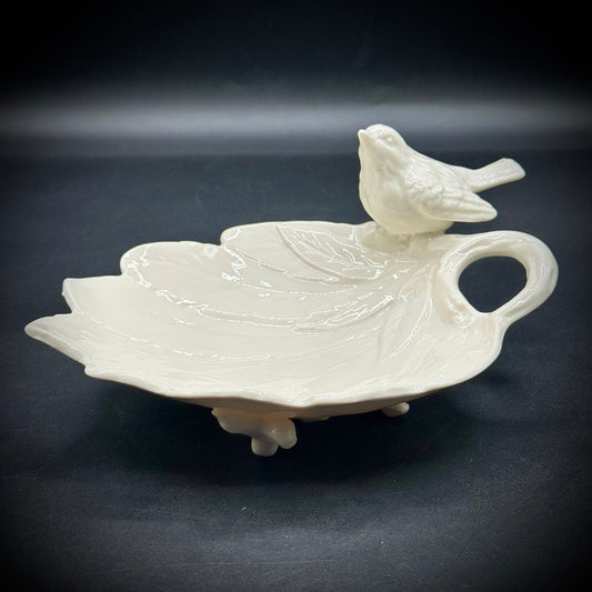 White Porcelain Dish with Bird & Leaf Motif