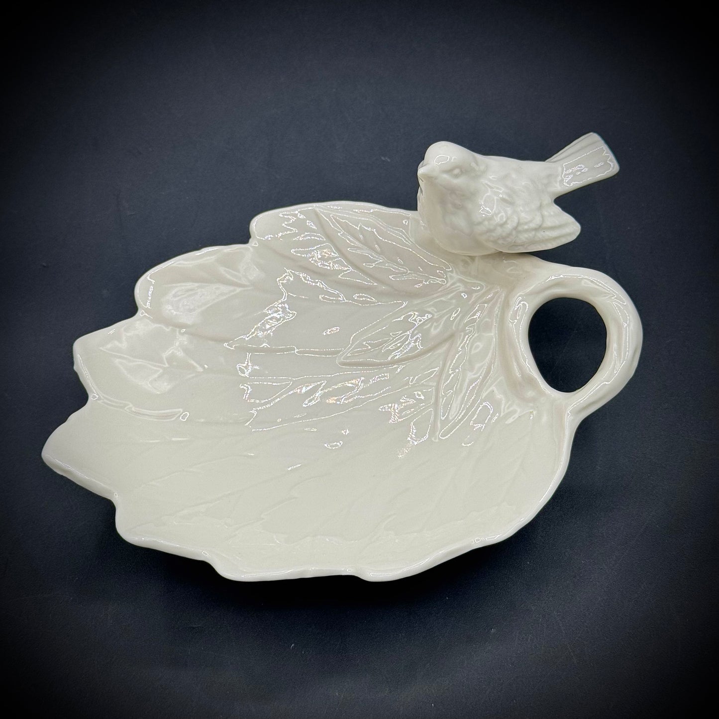White Porcelain Dish with Bird & Leaf Motif