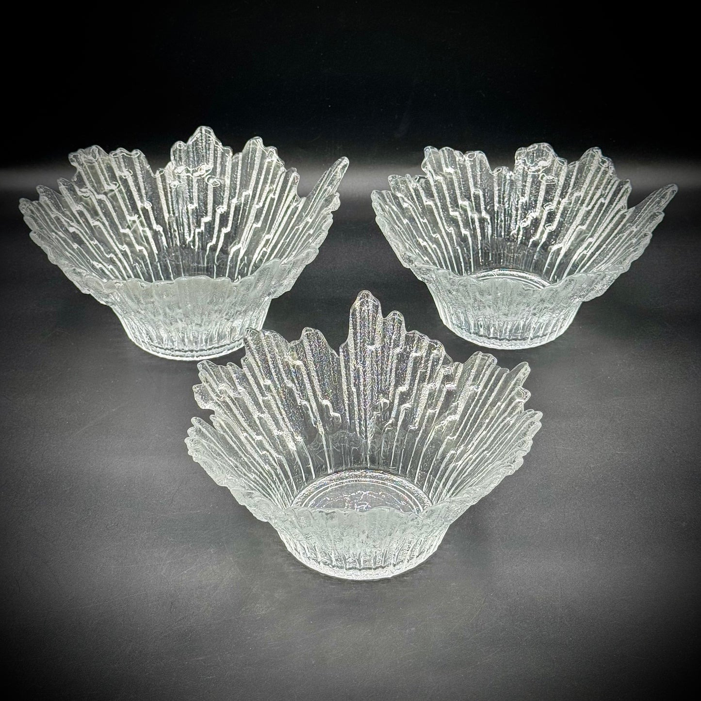 Set of 3 Vintage Finland Humpilla Tauno Wikkala Nothern Lights Ice Crystal Bowls