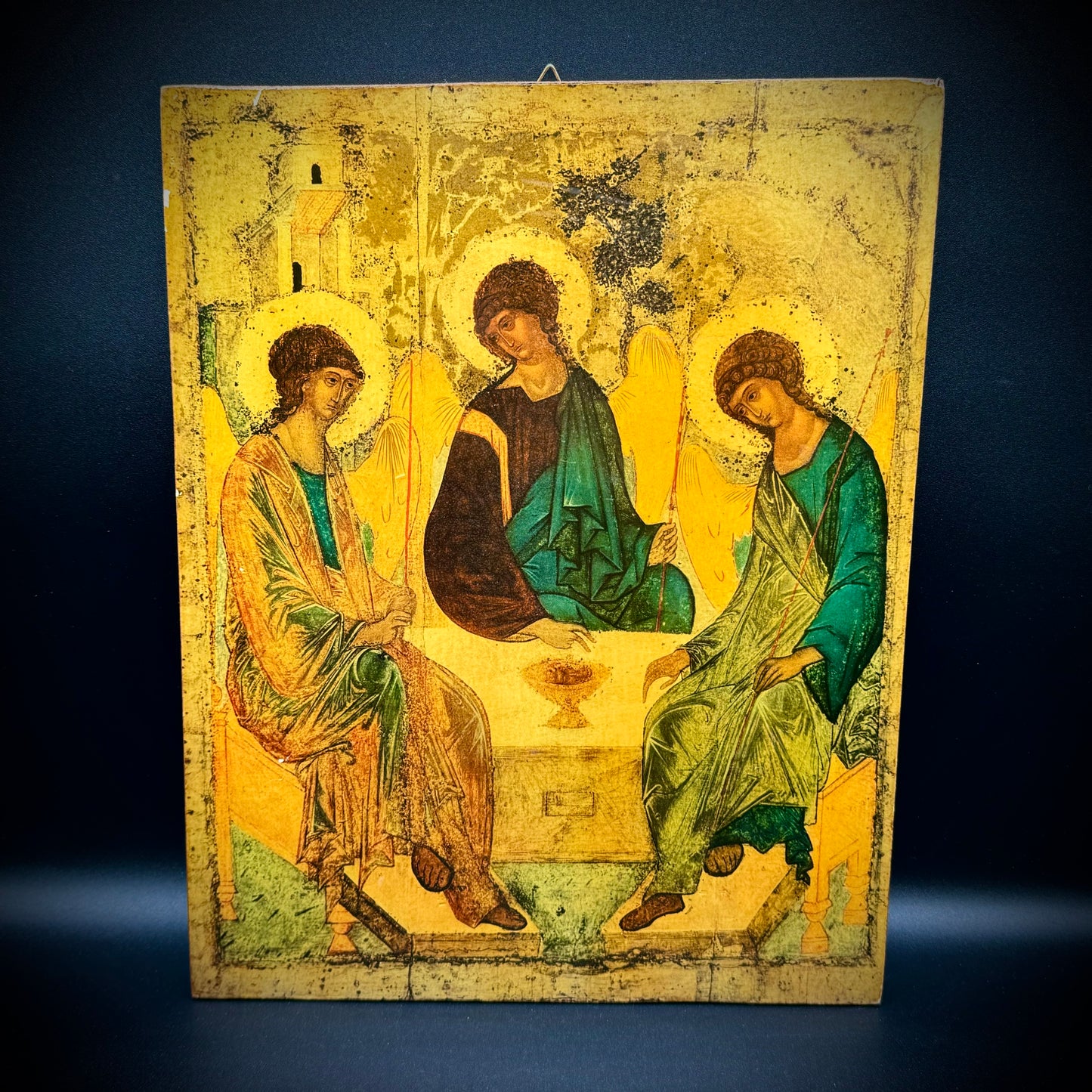 Vintage Lacquered Religious Print on Wood