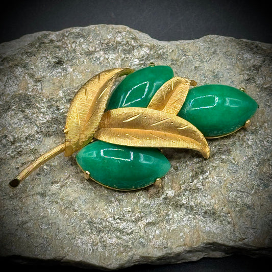 Vintage Austrian Jade Glass Large Brooch