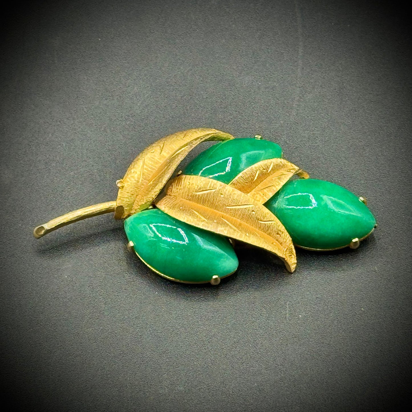 Vintage Austrian Jade Glass Large Brooch