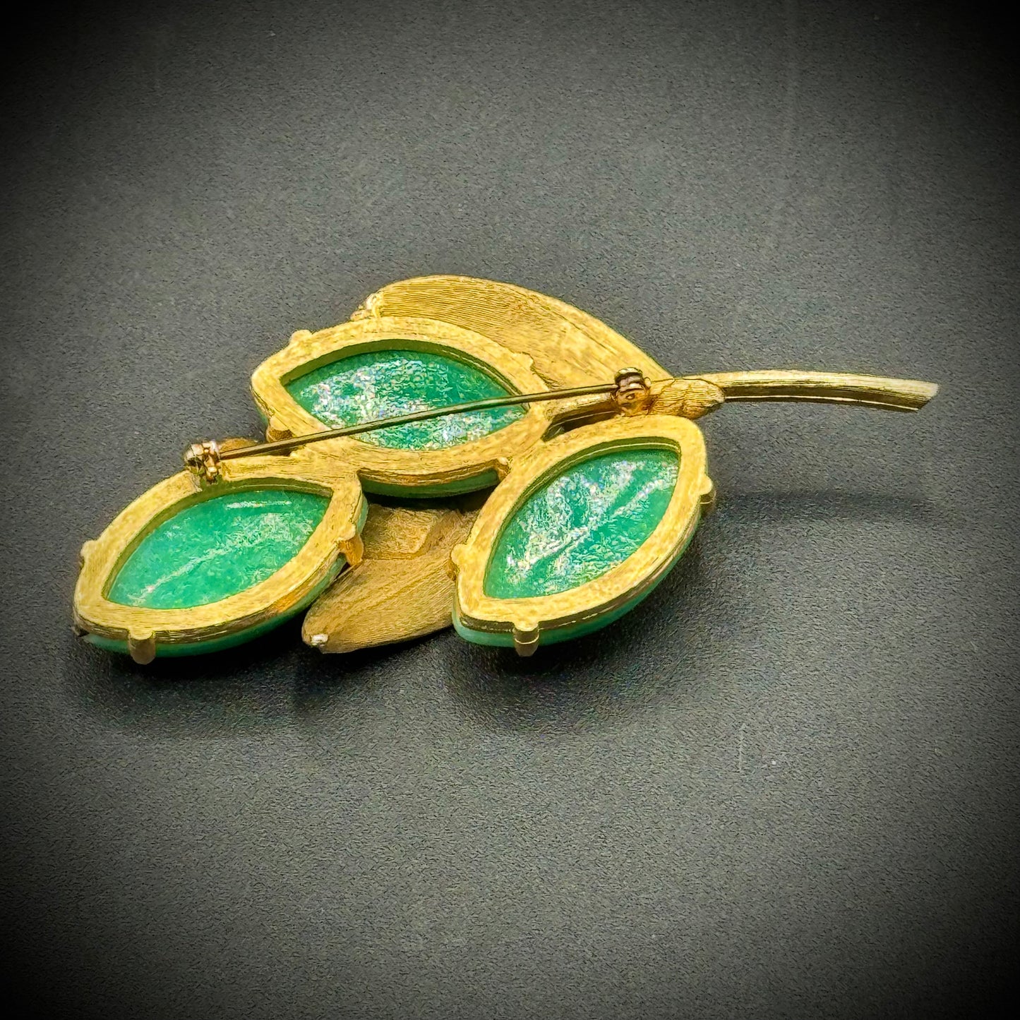 Vintage Austrian Jade Glass Large Brooch