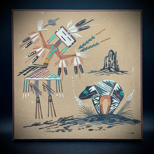 Native American Artist Robert Lee Signed Large Sand Art