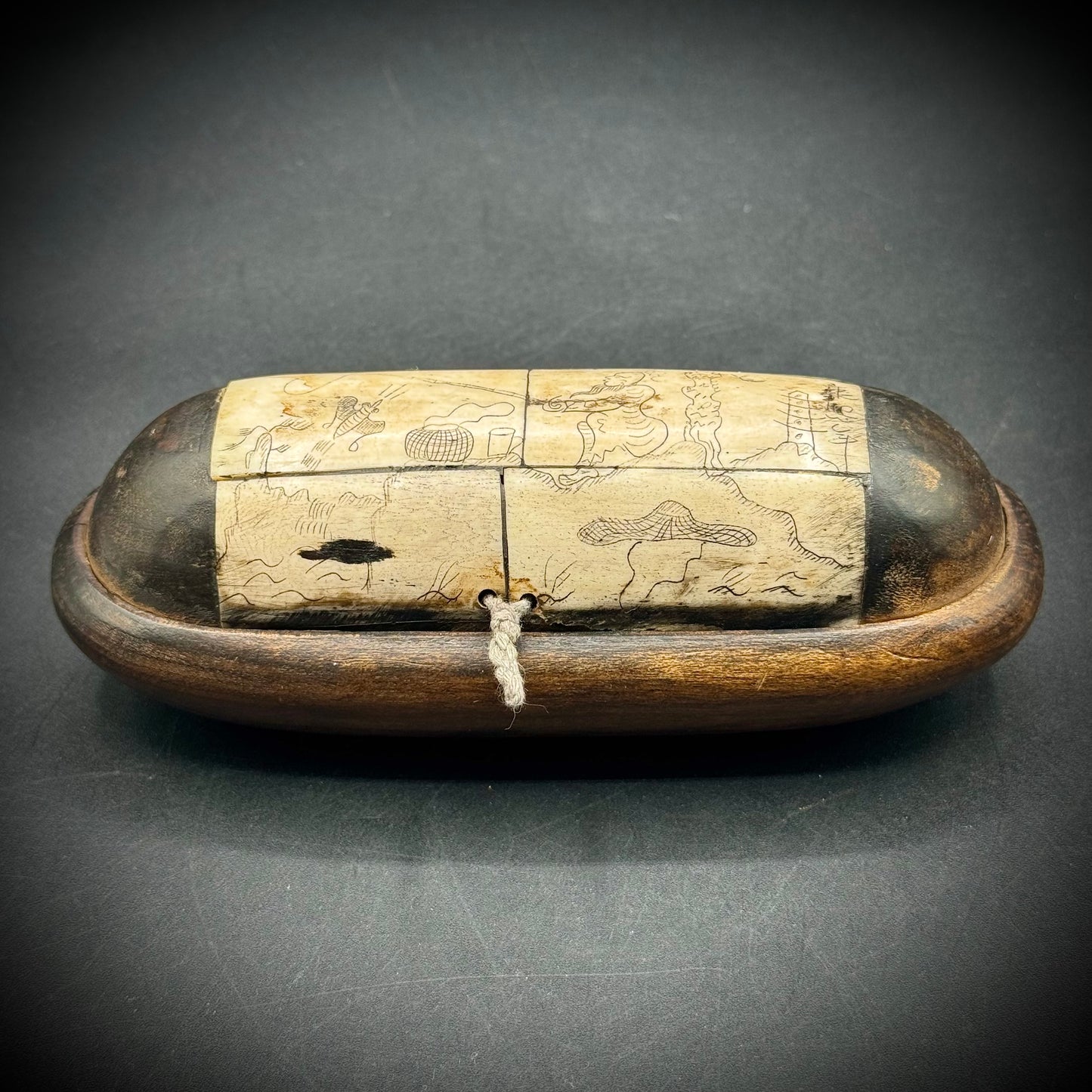 Vintage Carved Bone & Wood Box