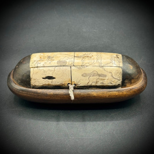 Vintage Carved Bone & Wood Box