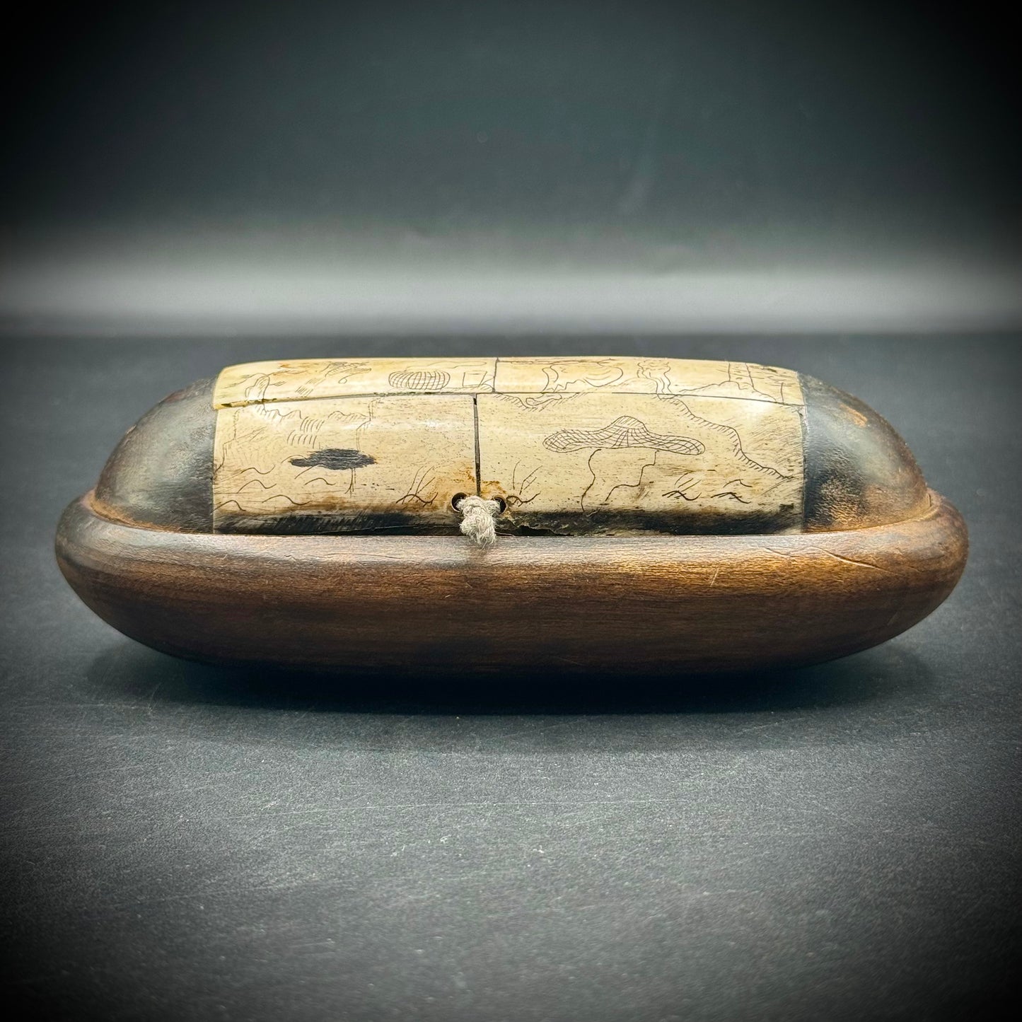 Vintage Carved Bone & Wood Box