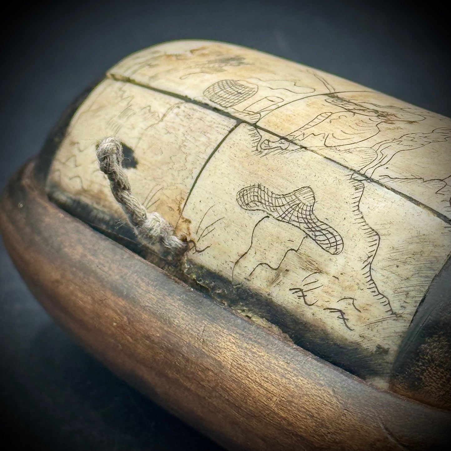 Vintage Carved Bone & Wood Box