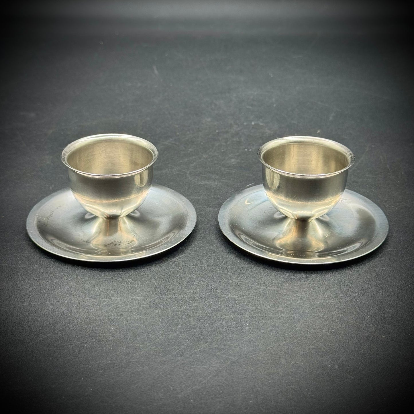 Pair of Vintage Lundtofte Stainless Steel Egg Cups - Made in Denmark