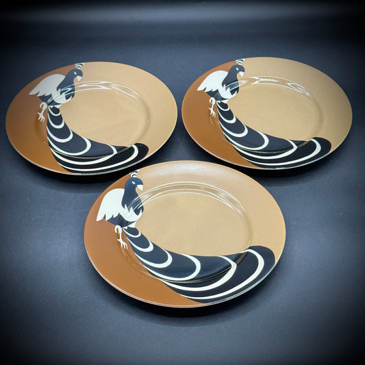 Set of 3 Vintage Fitz & Floyd Art Deco Style Peacock Dishes