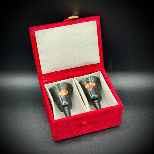 Vintage 1960s Spinach Jade Cups with Original Labels