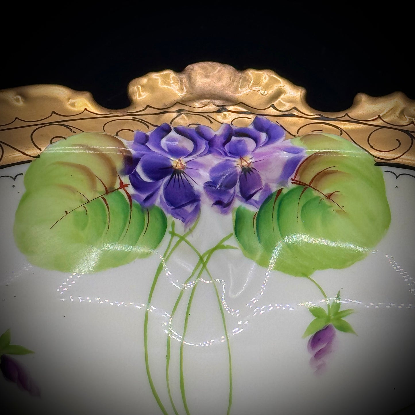 Antique Havilland France Signed Floral Bas Relief and Gold Accented Bowl