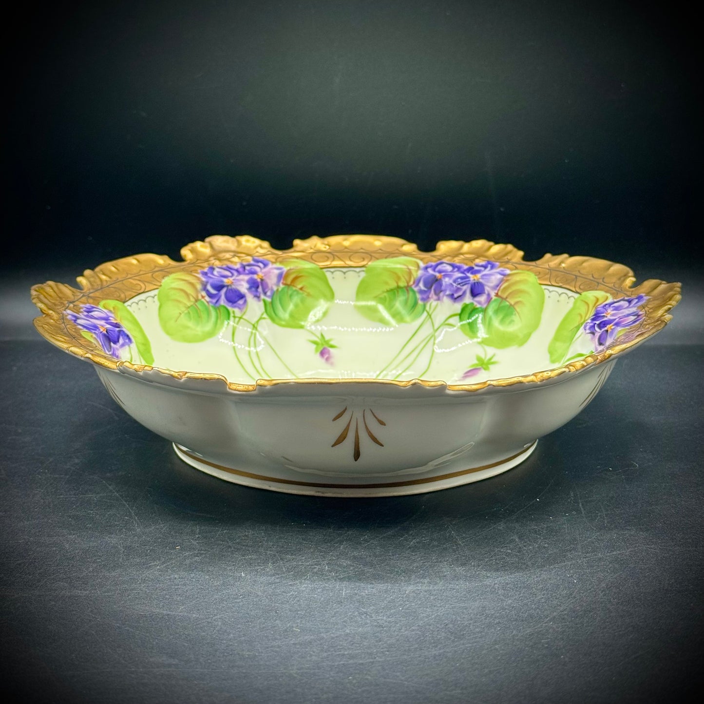 Antique Havilland France Signed Floral Bas Relief and Gold Accented Bowl