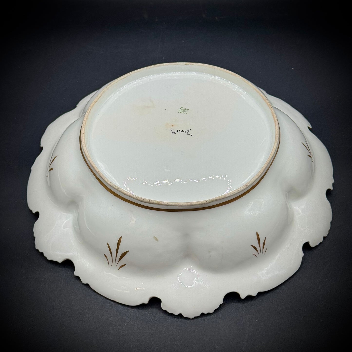 Antique Havilland France Signed Floral Bas Relief and Gold Accented Bowl