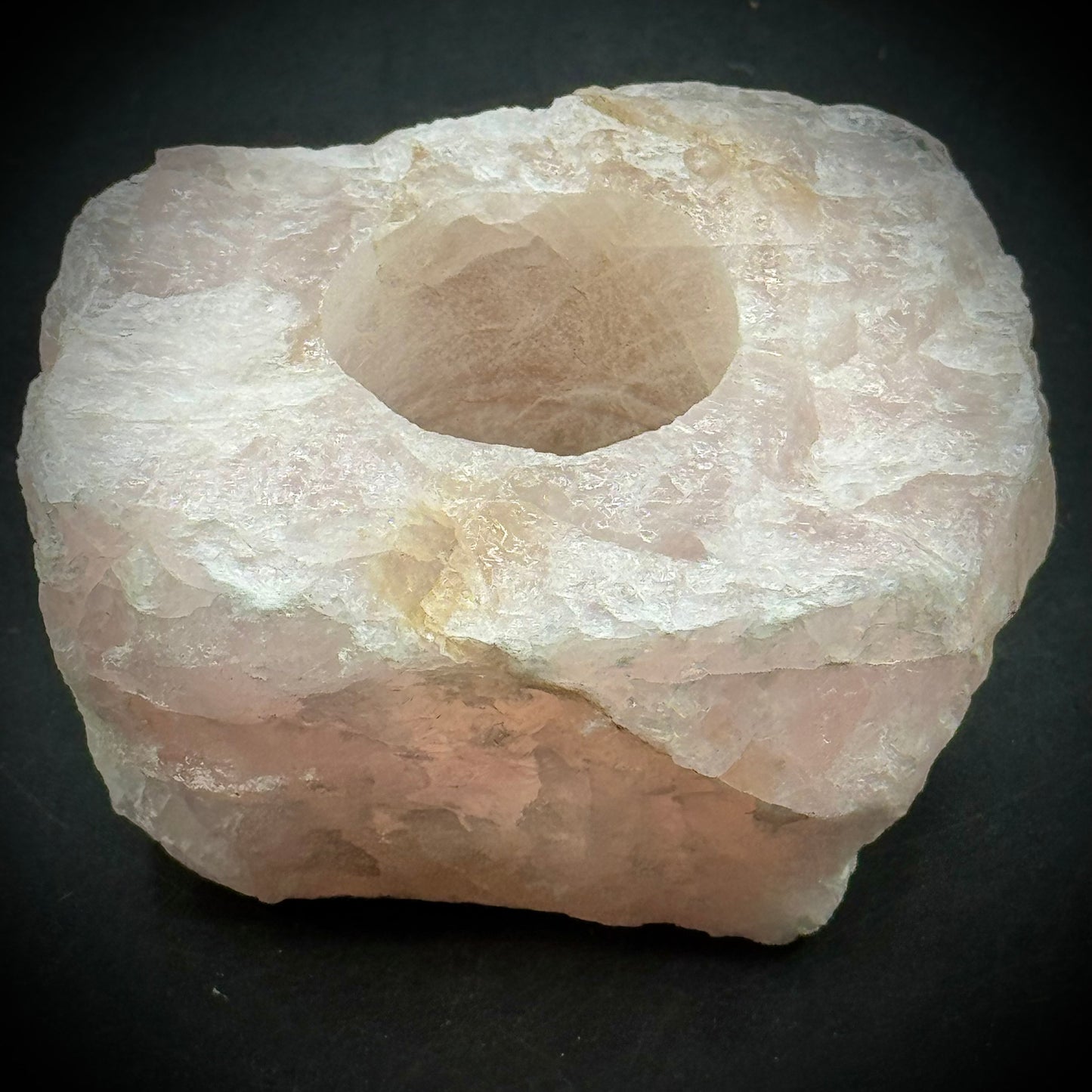 Natural Pale Pink Quartz Candle Holder