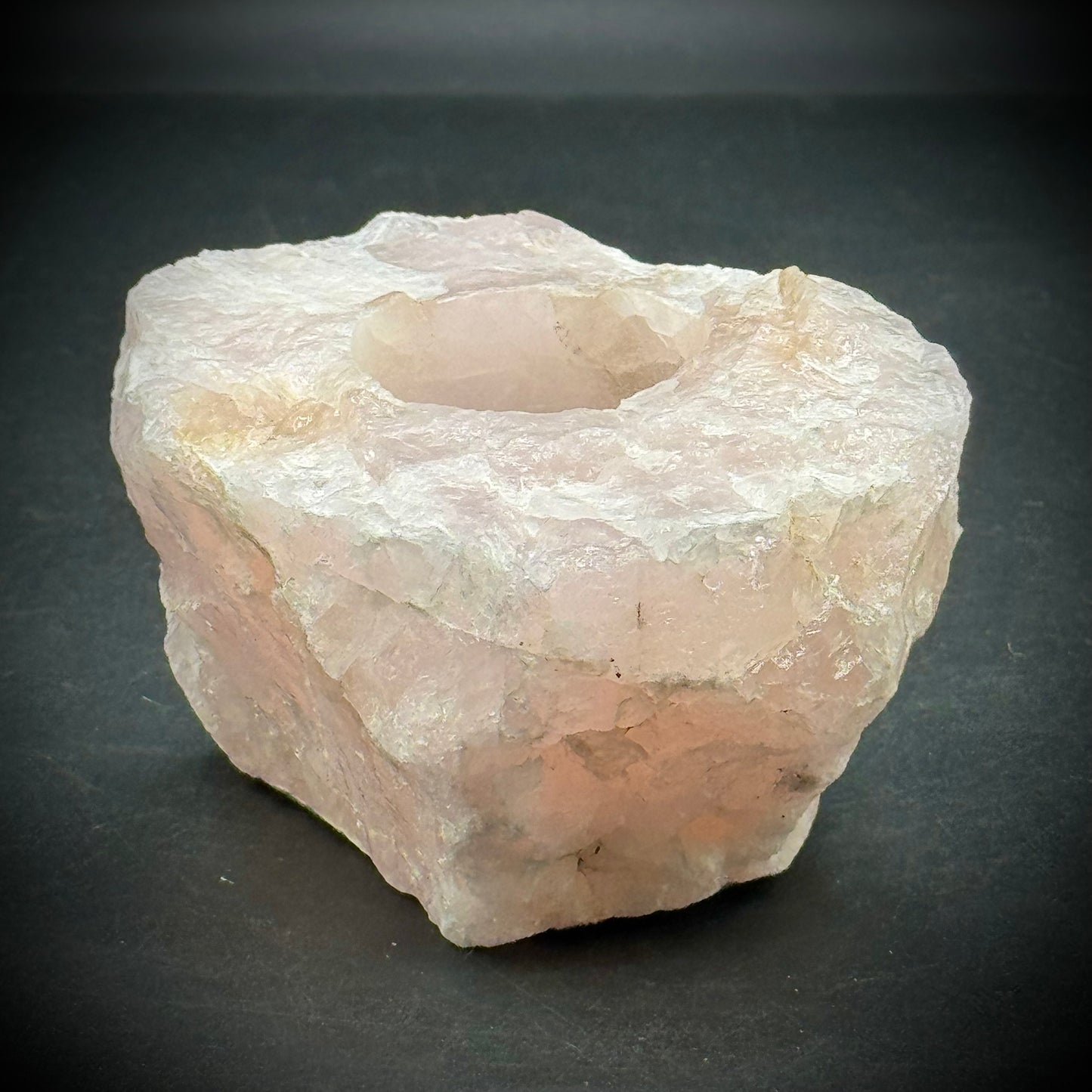Natural Pale Pink Quartz Candle Holder