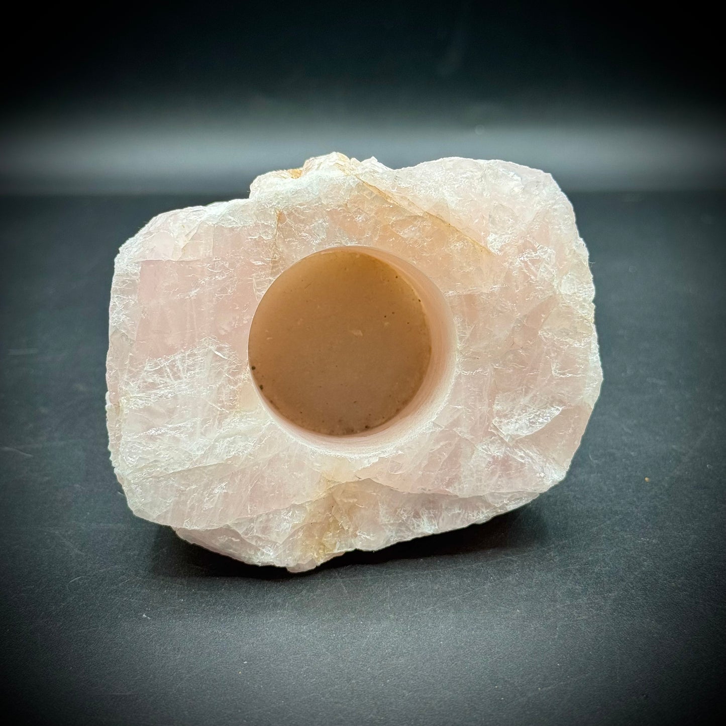Natural Pale Pink Quartz Candle Holder