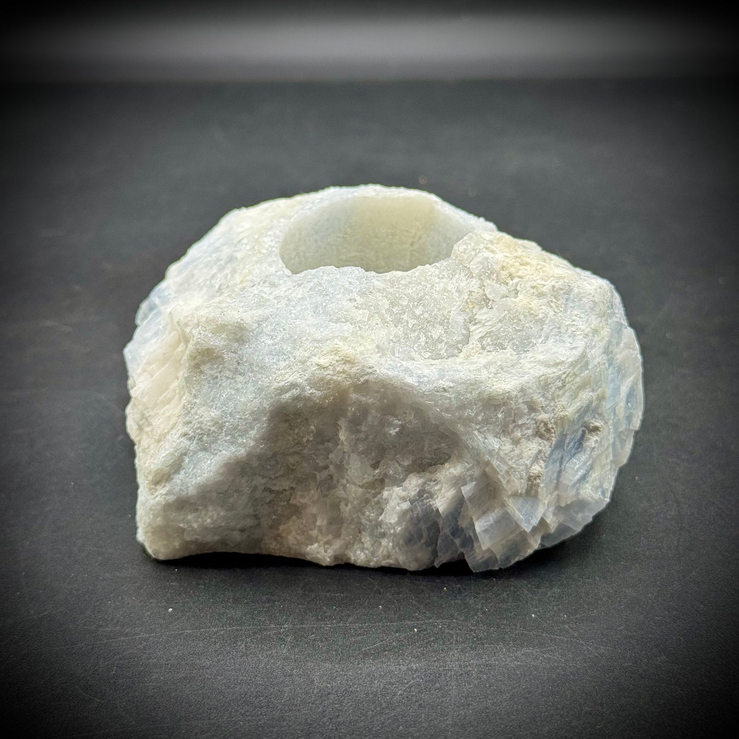 Natural Pale Blue Quartz Candle Holder