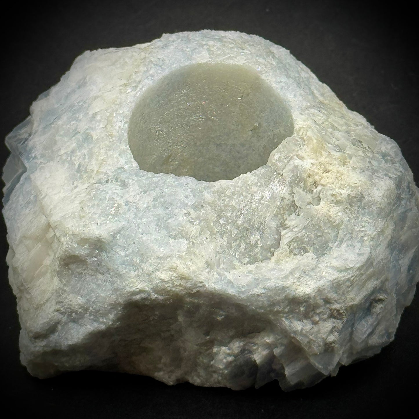 Natural Pale Blue Quartz Candle Holder
