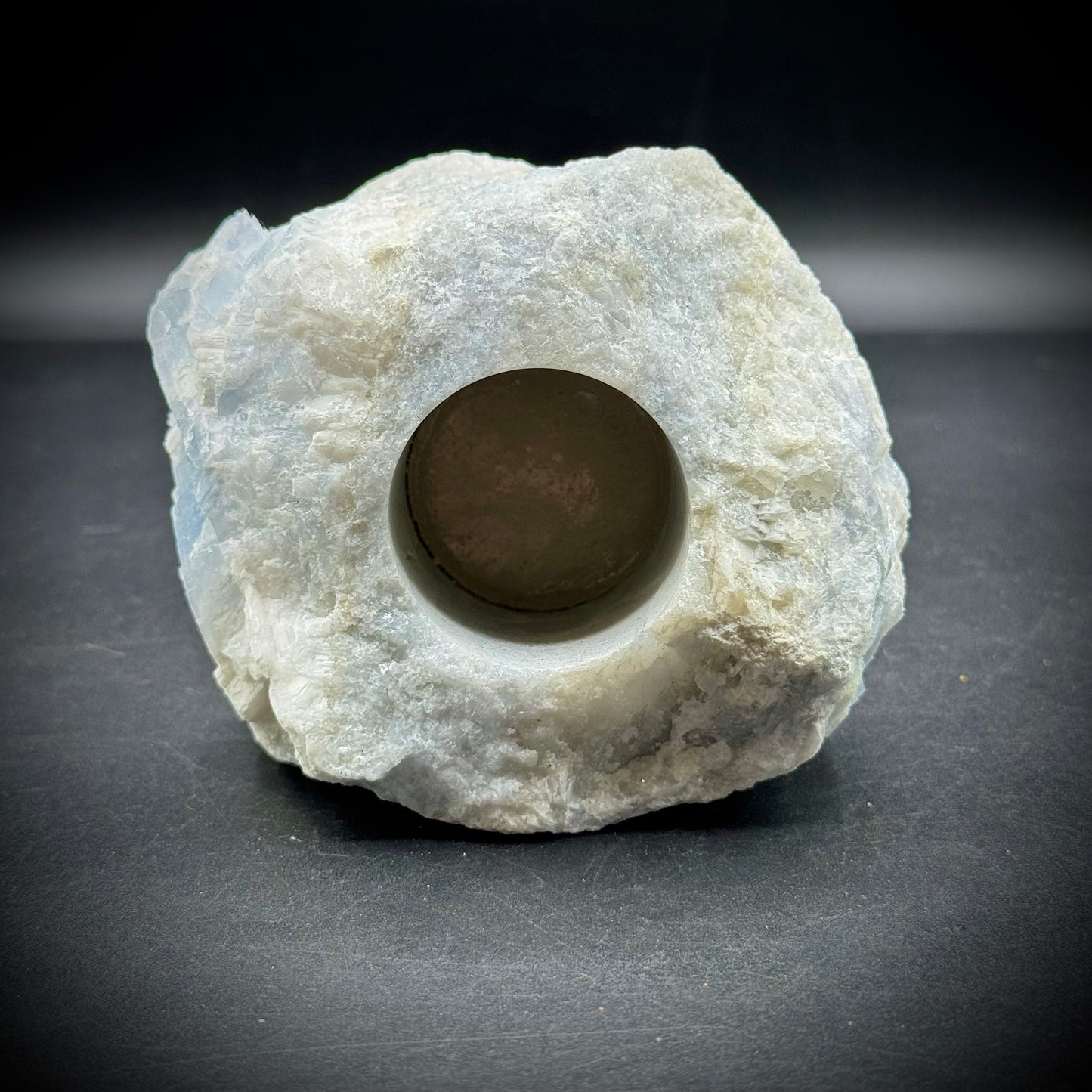Natural Pale Blue Quartz Candle Holder