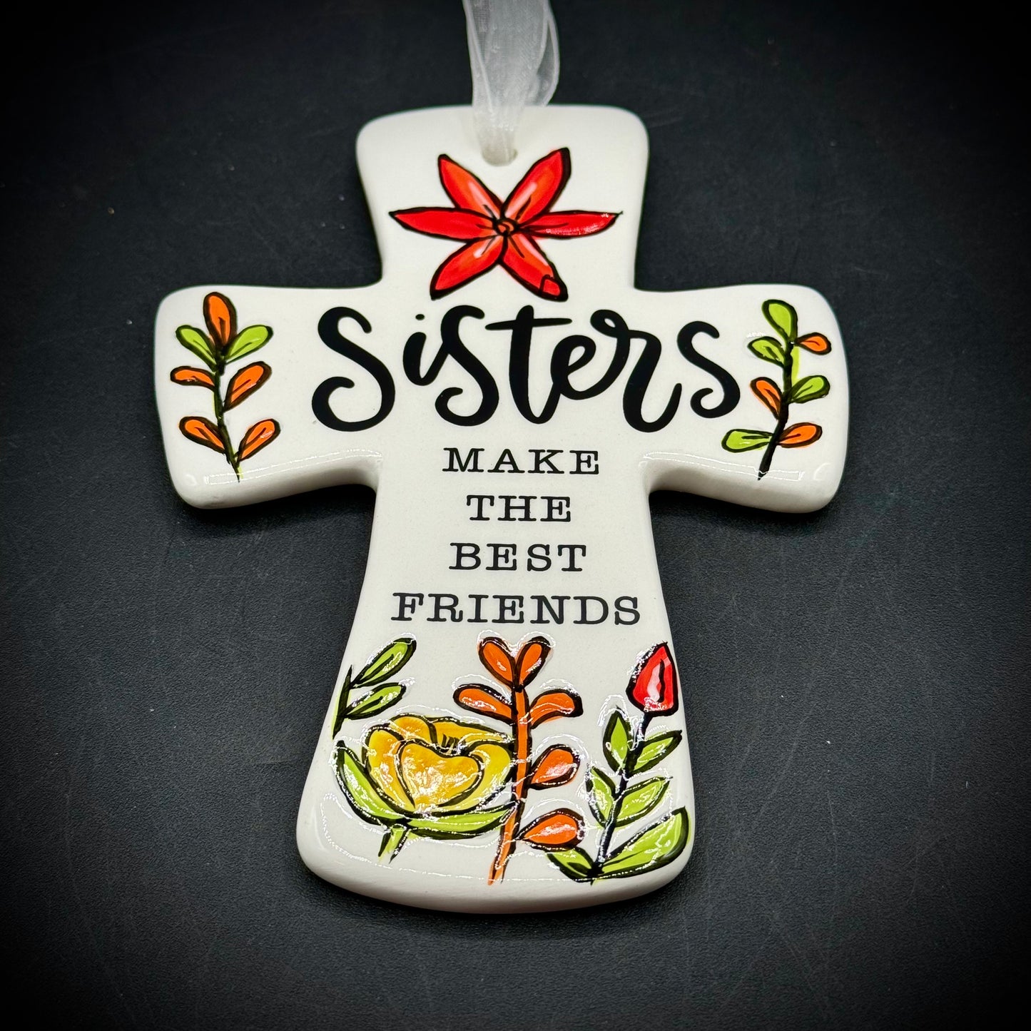 Ceramic "Sisters" by Glory Haus Hand Painted Ceramic Wall Cross