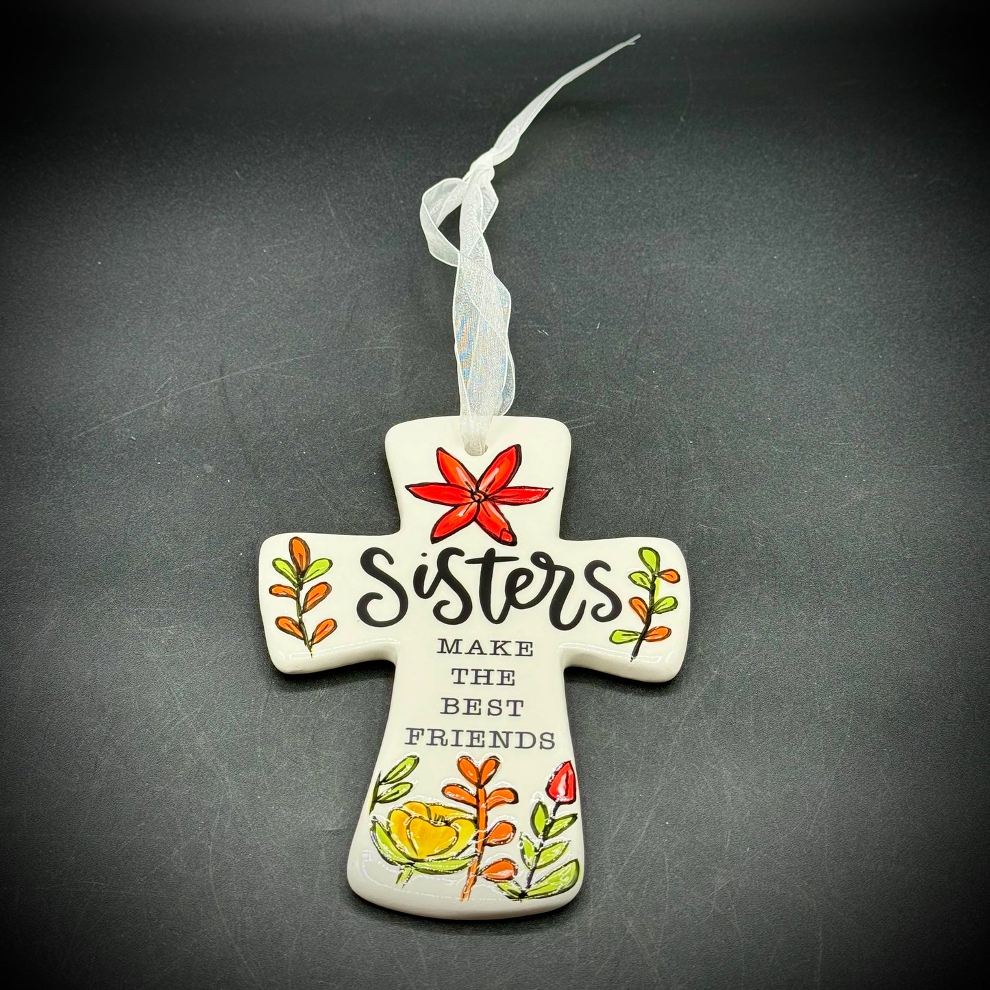 Ceramic "Sisters" by Glory Haus Hand Painted Ceramic Wall Cross