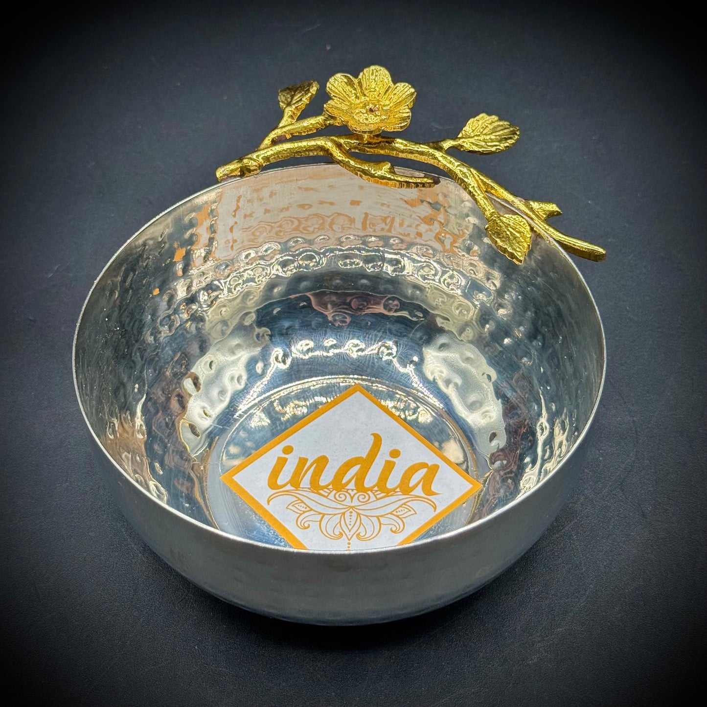 Silver & Gold Tone Metal Dish Made in India