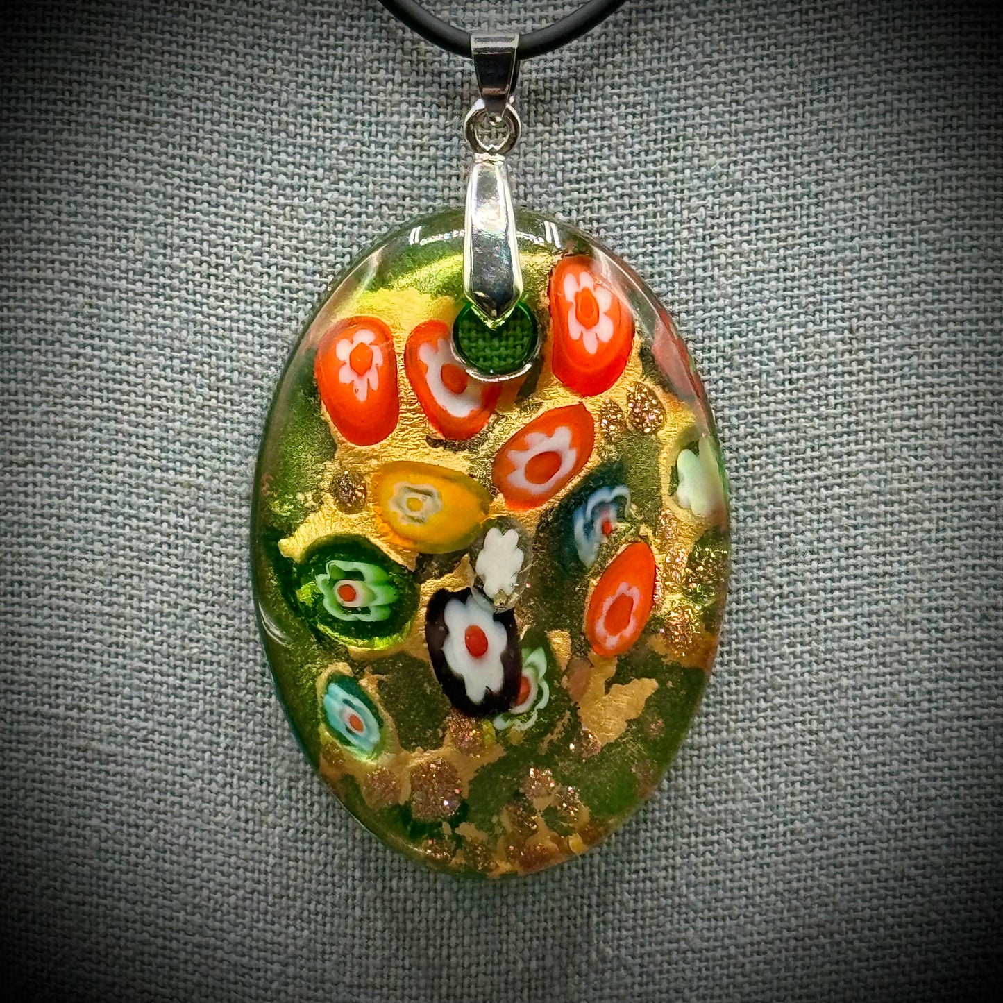 Caper Glass Creations Millefiori Art Glass Pendant