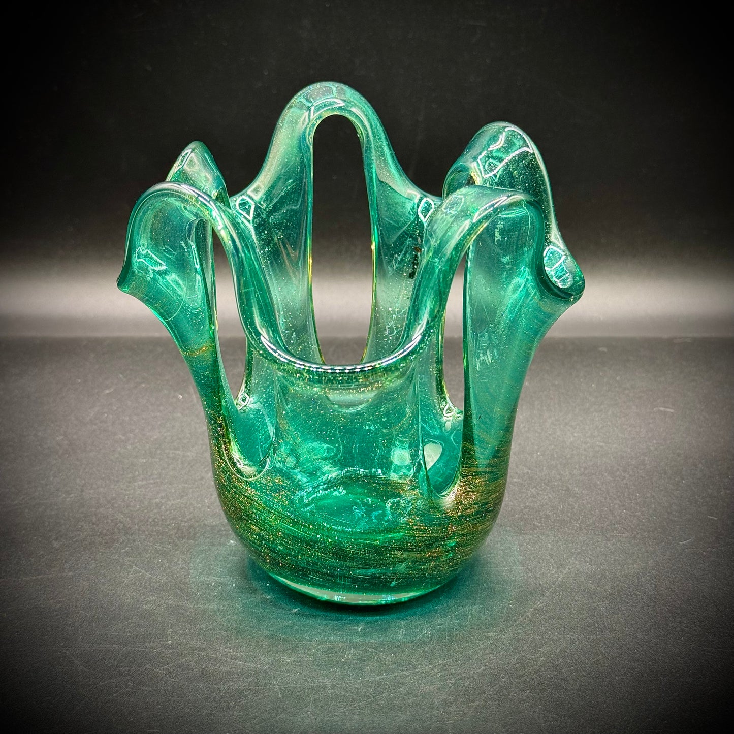 Green with Gold Fleck HQT Art Glass Bowl
