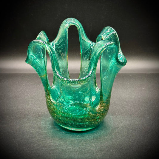 Green with Gold Fleck HQT Art Glass Bowl