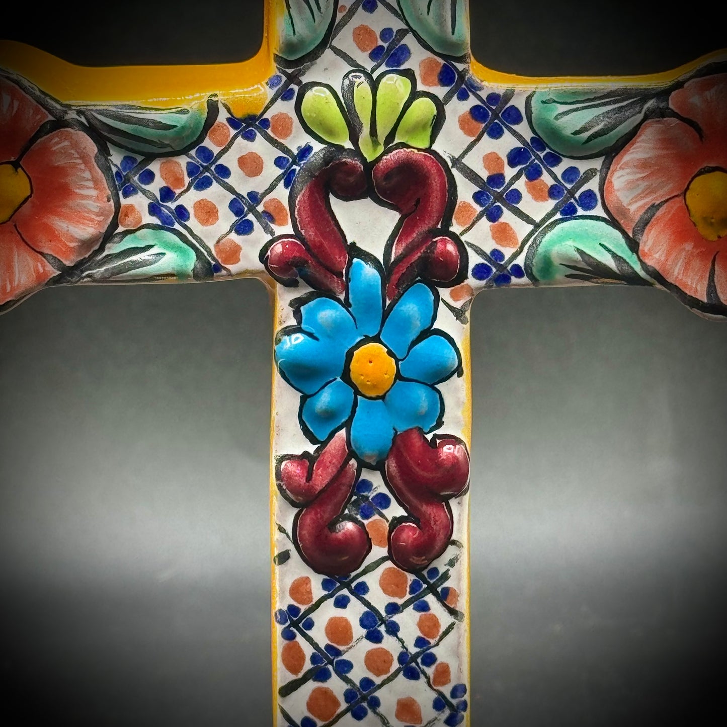 Talavera Mexican Pottery Standing Cross