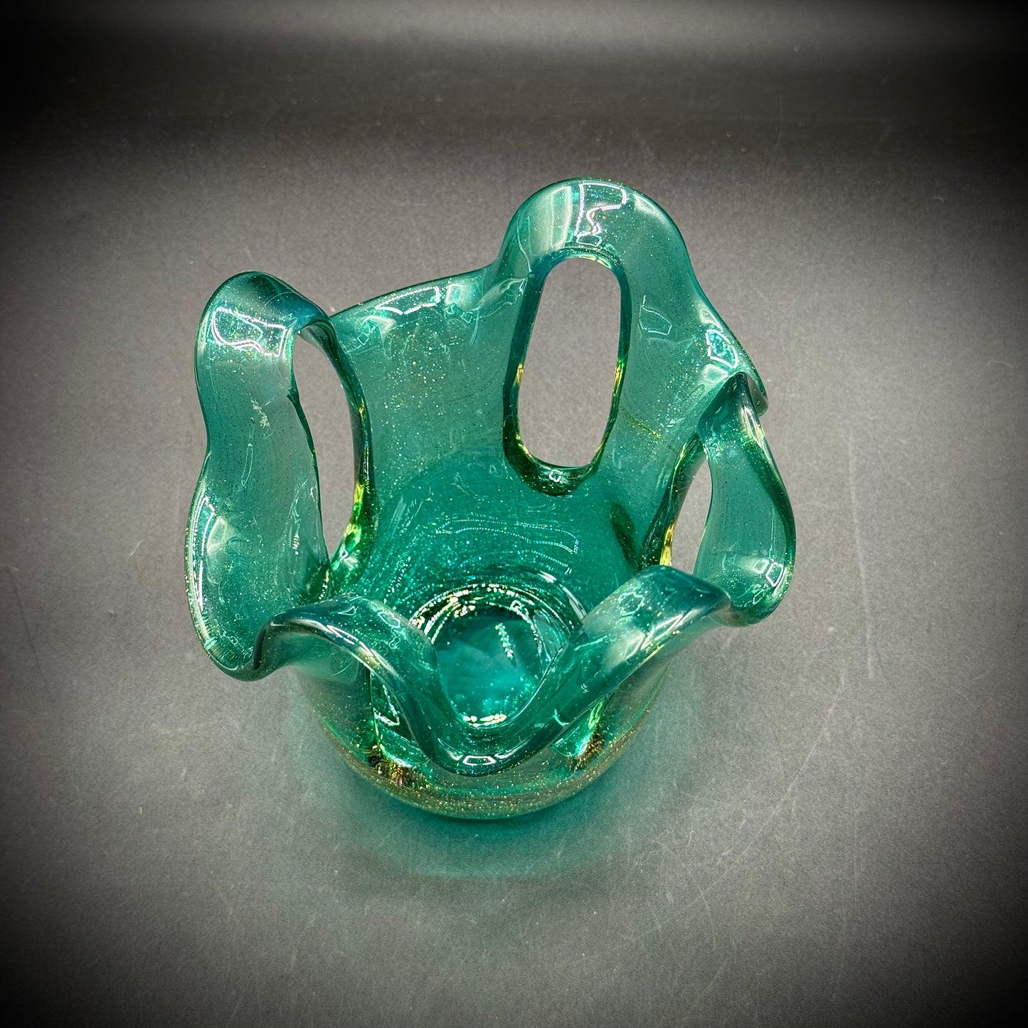 Green with Gold Fleck HQT Art Glass Bowl