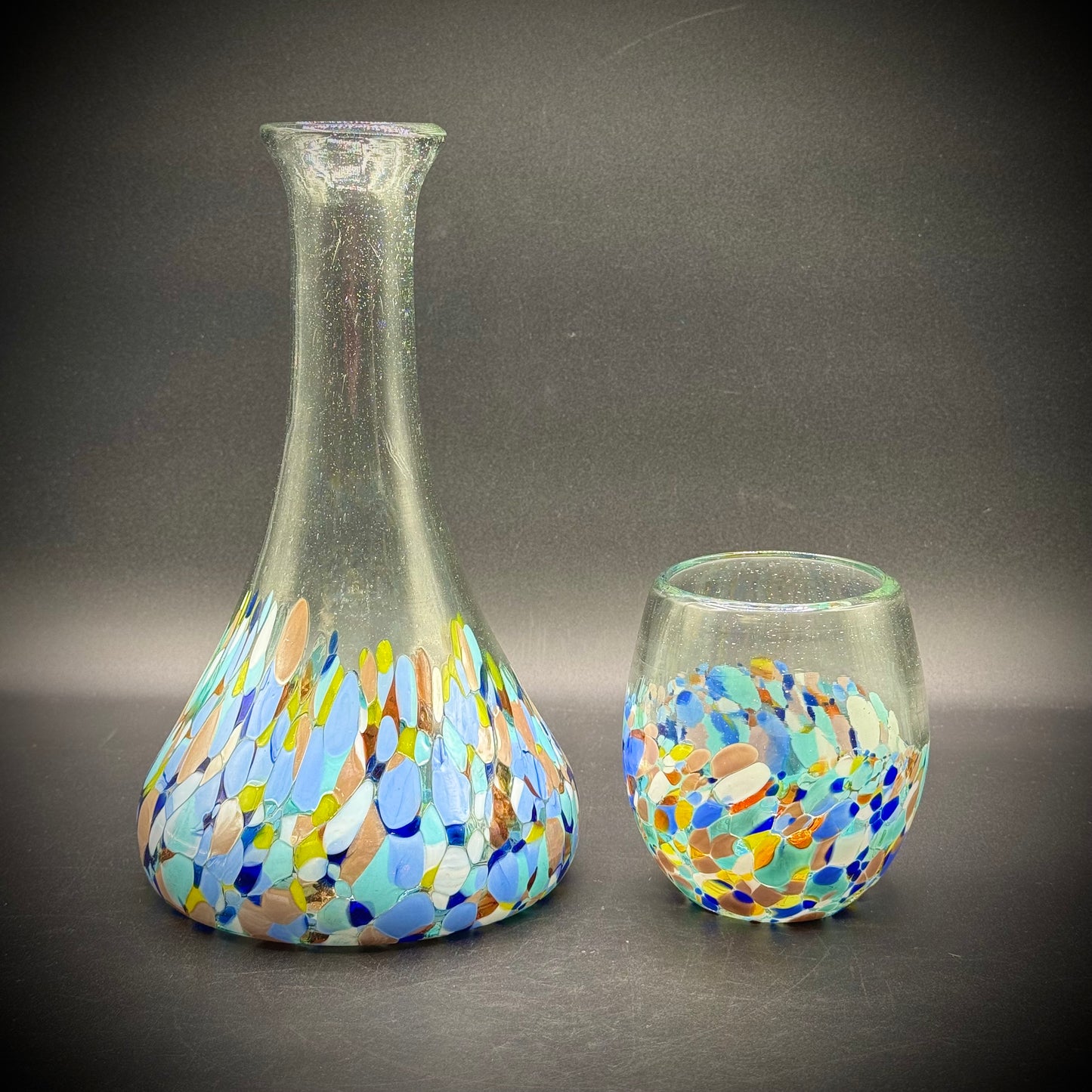Mexican Recycled Art Glass Tumble Up Carafe & Glass