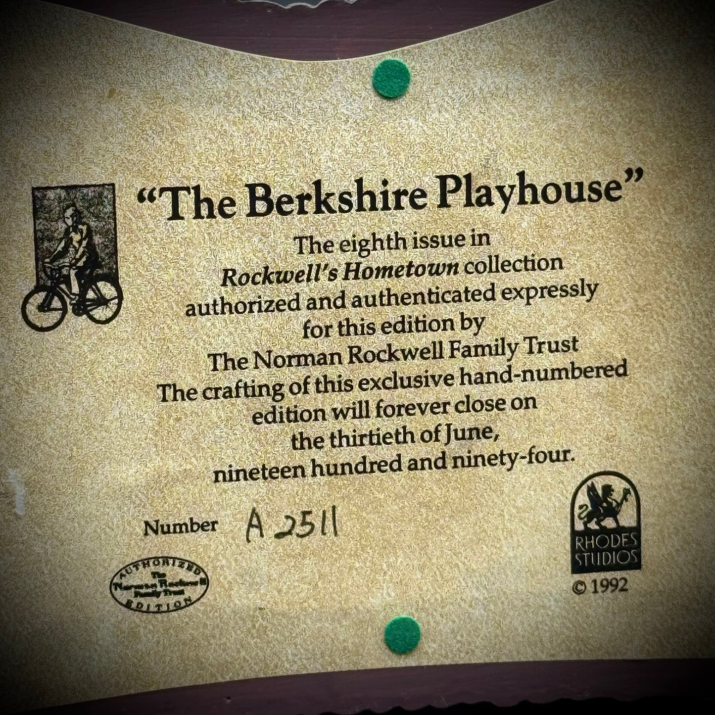 Vintage Rhodes Studio Rockwell's Hometown "Berkshire Playhouse"